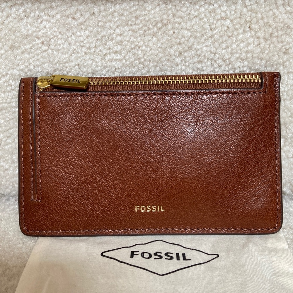 fossil logan leather zip slim wallet / card case